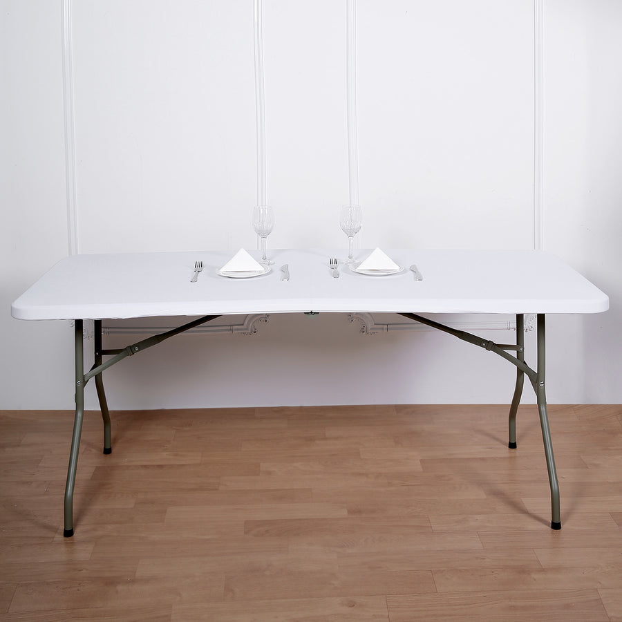 6FT White Rectangular Stretch Spandex Table Top Cover