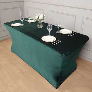 Create a Spectacle of Sophistication with the 6ft Hunter Emerald Green Premium Velvet Spandex Rectangular Tablecloth