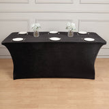 Black Premium Velvet Spandex Rectangle Tablecloth 6ft Wrinkle Free Fitted Table Cover
