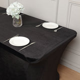 Black Premium Velvet Spandex Rectangle Tablecloth 6ft Wrinkle Free Fitted Table Cover