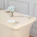 Beige Stretch Spandex Rectangle Tablecloth 8ft Wrinkle Free Fitted Table Cover