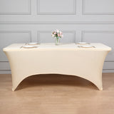 Beige Stretch Spandex Rectangle Tablecloth 8ft Wrinkle Free Fitted Table Cover