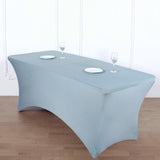 Dusty Blue Stretch Spandex Rectangle Tablecloth 8ft Wrinkle Free Fitted Table Cover