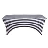 8ft Black / White Striped Spandex Stretch Fitted Rectangular Tablecloth