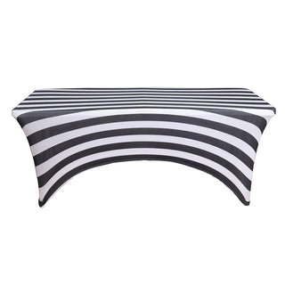 Elegant Black and White Striped Spandex Tablecloth for Your Event