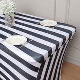 Black White Striped Stretch Spandex Rectangle Tablecloth 8ft Wrinkle Free Fitted Table Cover