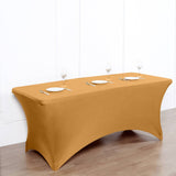 Gold Stretch Spandex Rectangle Tablecloth 8ft Wrinkle Free Fitted Table Cover