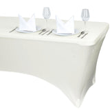 Ivory Stretch Spandex Rectangle Tablecloth 8ft Wrinkle Free Fitted Table Cover