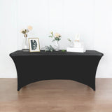 8ft Black Open Back Stretch Spandex Table Cover, Rectangular Fitted Tablecloth