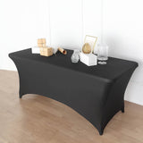 Black Open Back Stretch Spandex Rectangle Tablecloth 8ft Wrinkle Free Fitted Table Cover