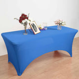 8ft Royal Blue Open Back Stretch Spandex Table Cover, Rectangular Fitted Tablecloth