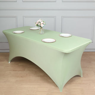 Create an Enchanting Atmosphere with the 8ft Sage Green Spandex Stretch Fitted Rectangular Tablecloth