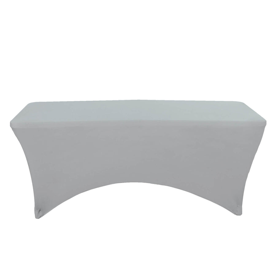 8FT Silver Rectangular Stretch Spandex Tablecloth