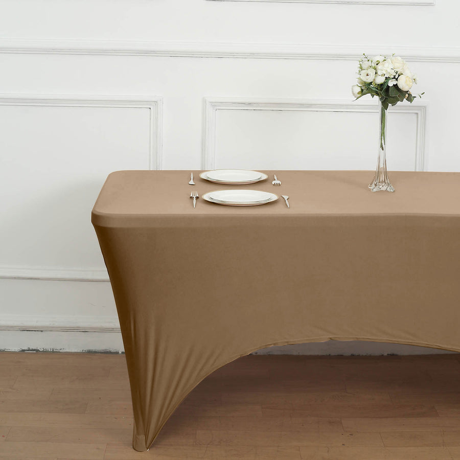 8ft Taupe Spandex Stretch Fitted Rectangular Tablecloth