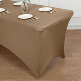 Taupe Stretch Spandex Rectangle Tablecloth 8ft Wrinkle Free Fitted Table Cover