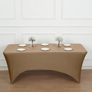 Taupe 8ft Spandex Stretch Fitted Rectangular Tablecloth