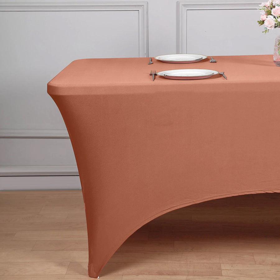 Terracotta (Rust) Spandex Stretch Fitted Rectangular Tablecloth - 8ft