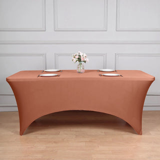 Elegant Terracotta (Rust) Spandex Tablecloth for Parties and Events