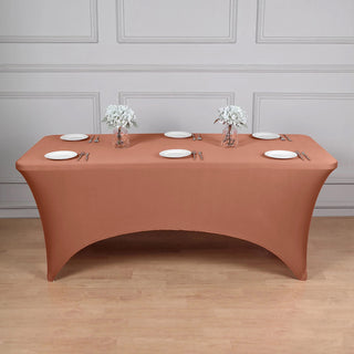 Elegant Terracotta (Rust) Spandex Tablecloth for Parties and Events