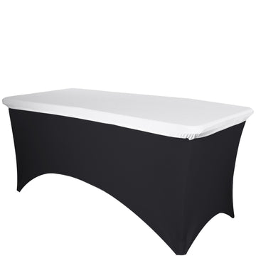 White Stretch Spandex Rectangle Tablecloth Top Cover 8ft Wrinkle Free Fitted Cover for 96"x30" Tables