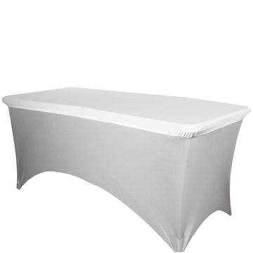 White Stretch Spandex Banquet Tablecloth Top Cover 6ft Wrinkle Free Fitted Table Cover for 72"x30" Tables