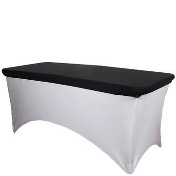Black Stretch Spandex Banquet Tablecloth Top Cover 6ft Wrinkle Free Fitted Table Cover for 72"x30" Tables