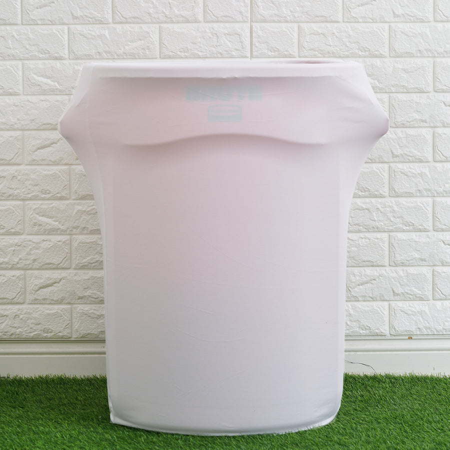 41-50 Gallons White Stretch Spandex Round Trash Bin Container Cover