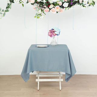 Create a Stunning Event Setting with the Dusty Blue Square Seamless Polyester Table Overlay