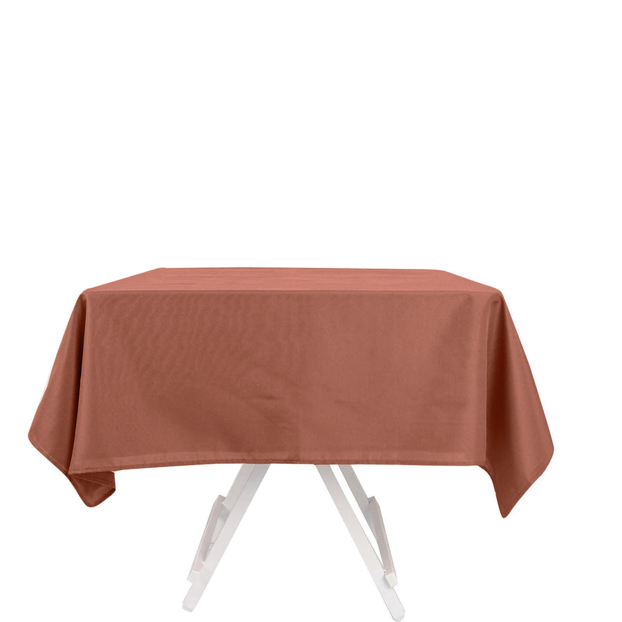 54Inch Terracotta (Rust) Square Seamless Polyester Tablecloth, Reusable Linen