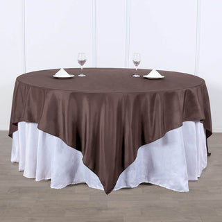 Create a Stunning Event with the 70"x70" Chocolate Square Seamless Polyester Table Overlay