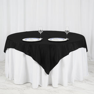 Elevate Your Event Decor with the Black Square Seamless Polyester Table Overlay