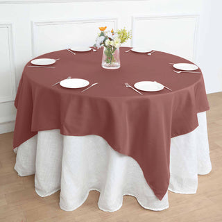 Add Elegance to Your Event with the 70"x70" Cinnamon Rose Seamless Polyester Square Table Overlay