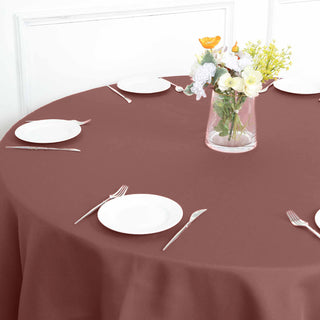 Create a Stunning Table Setting with the 70"x70" Cinnamon Rose Seamless Polyester Square Table Overlay