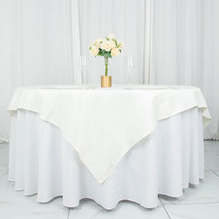 Upgrade Your Event Decor with the Ivory Premium Seamless Polyester Square Table Overlay