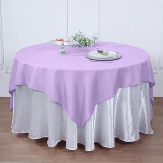 Add Elegance to Your Event with the Lavender Lilac Square Seamless Polyester Table Overlay