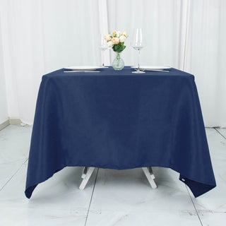 Elevate Your Event with the Navy Blue Premium Seamless Polyester Square Tablecloth