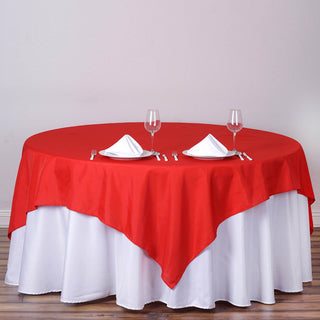 Add a Touch of Elegance with the 70"x70" Red Square Seamless Polyester Table Overlay