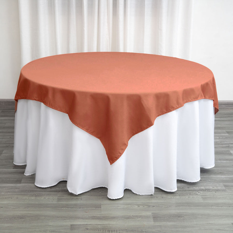70inch Terracotta (Rust) Square Seamless Polyester Table Overlay, Washable Linen Table Overlay