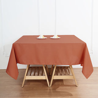 Add Elegance to Your Event with the Terracotta (Rust) Square Seamless Polyester Tablecloth