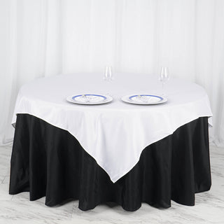 Elevate Your Event Decor with a 70"x70" White Square Seamless Polyester Table Overlay