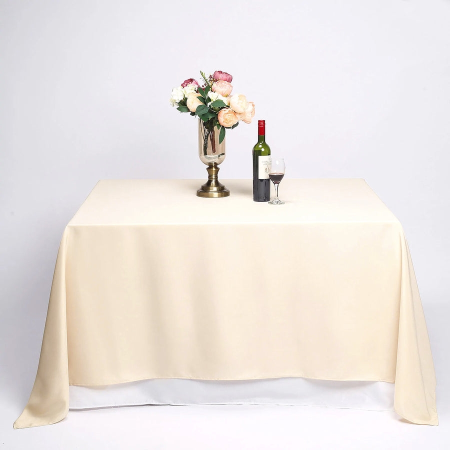 90 Inch Beige Square Polyester Table Overlay