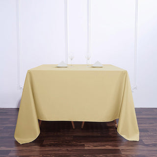 Elevate Your Event with the 90"x90" Champagne Seamless Square Polyester Tablecloth