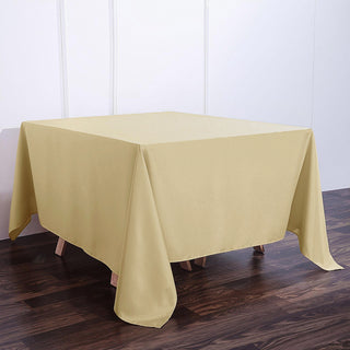 Create Memorable Moments with the 90"x90" Champagne Seamless Square Polyester Tablecloth