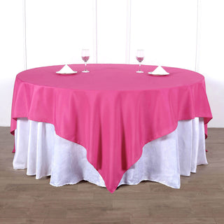 Enhance Your Event Decor with the Fuchsia Square Polyester Table Overlay