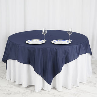 Add Elegance to Your Event with the Navy Blue Seamless Square Polyester Table Overlay