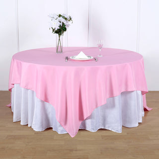 Add Elegance to Your Event with the 90"x90" Pink Seamless Square Polyester Table Overlay