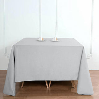 Add Elegance to Your Event with the Silver Seamless Square Polyester Tablecloth