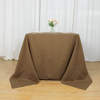 Elevate Your Event Decor with the Taupe 90"x90" Seamless Square Polyester Tablecloth