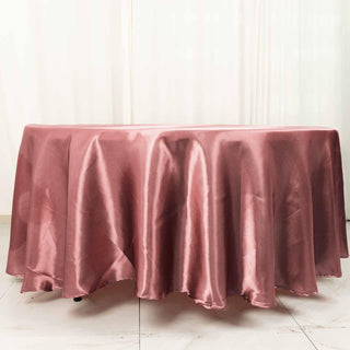 Add Elegance to Your Event with the 108" Cinnamon Rose Seamless Satin Round Tablecloth