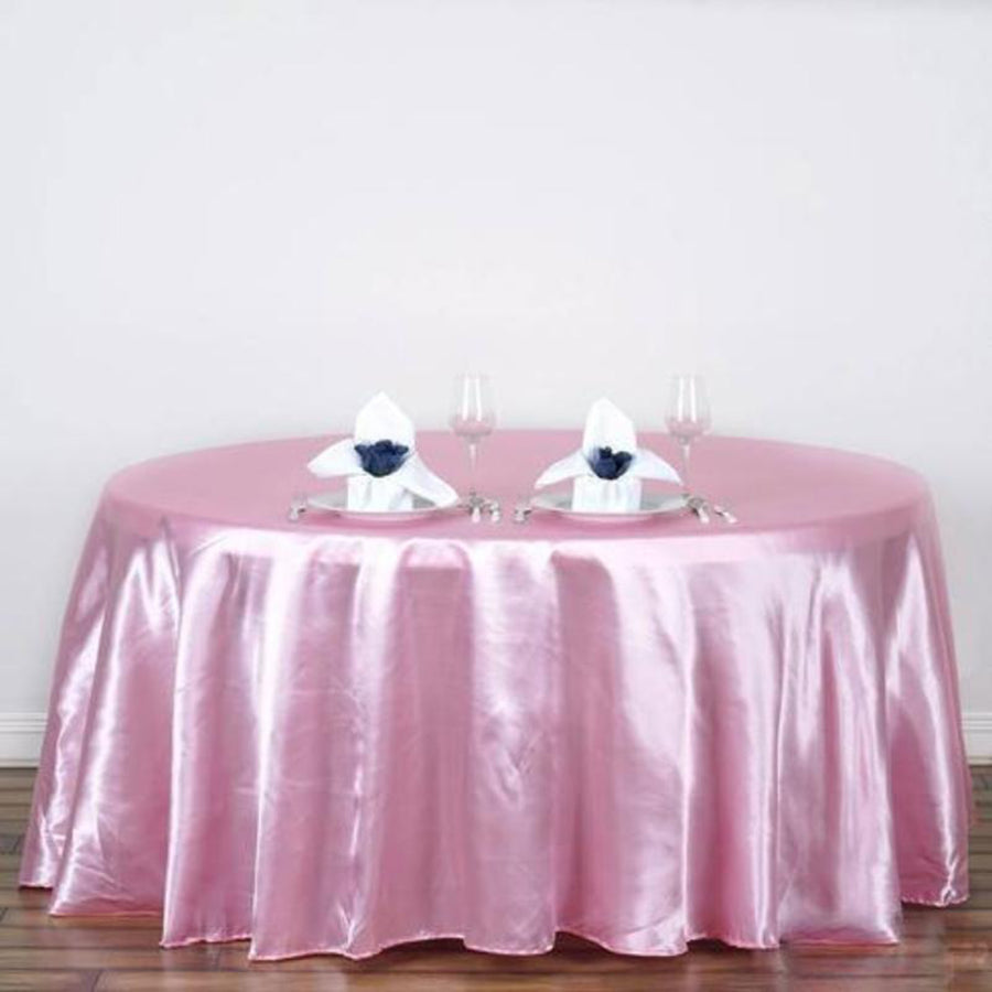 120" Pink Satin Round Tablecloth
